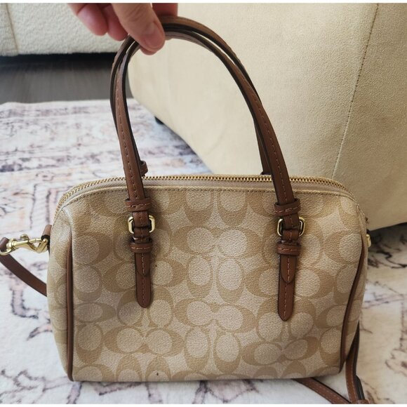 Coach Peyton Signature Print Bennett Mini Satchel Crossbody Bag Khaki/Brown - Picture 3 of 8